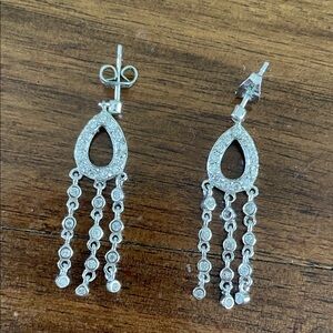 Silver Teardrop Dangle Earrings with Pavé Accents